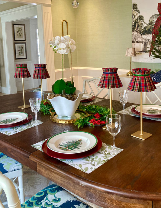 Pleated fabric lampshade for cordless tabletop lamp - Red Tartan Plaid