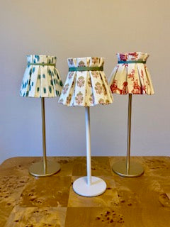 Gold tabletop rechargable lamp with fabric lampshade