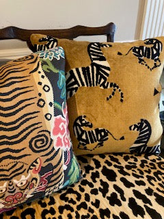 Gold velvet zebra pillow