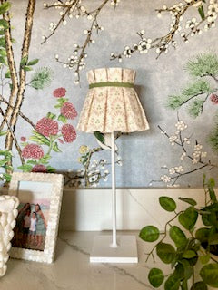 Pleated fabric lampshade for cordless lamp - Thibaut Pink and Green fabric