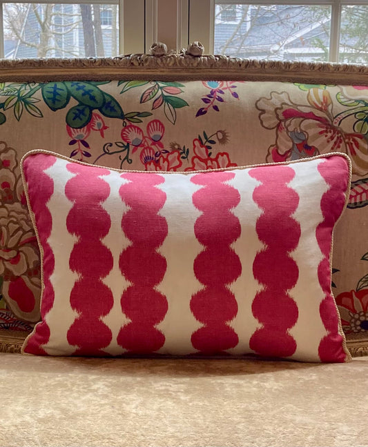 Schumacher raspberry lumbar pillow w micro piping