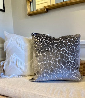Grey velvet cheetah pattern throw pillow