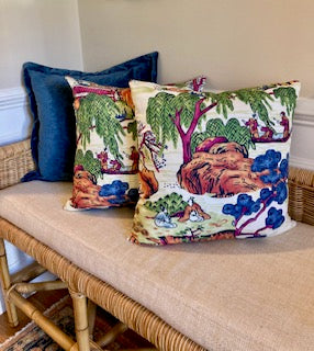 Thibaut Asian Scenic throw pillow in coral and green