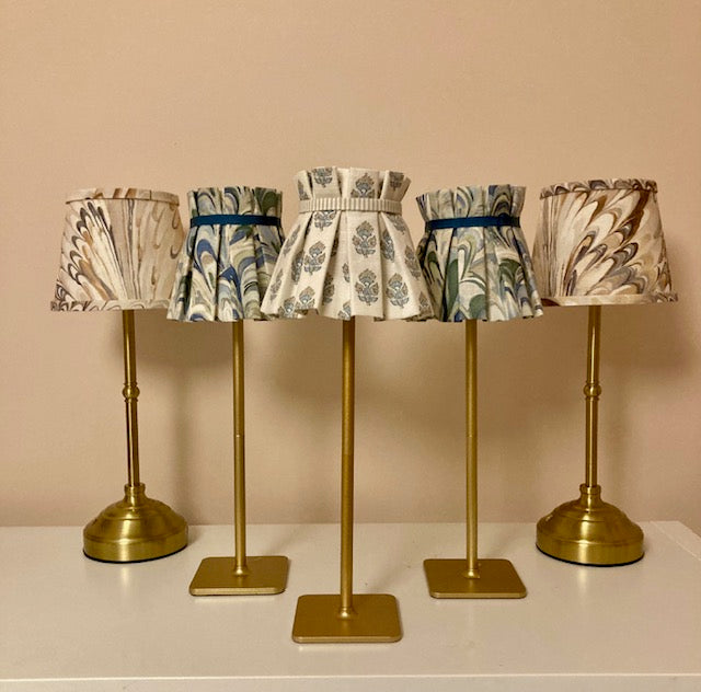 Pleated fabric lampshade for tabletop lamp - Lillian August pink and green