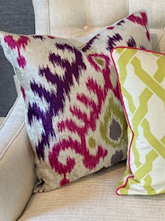 Velvet ikat multi color throw pillow cover