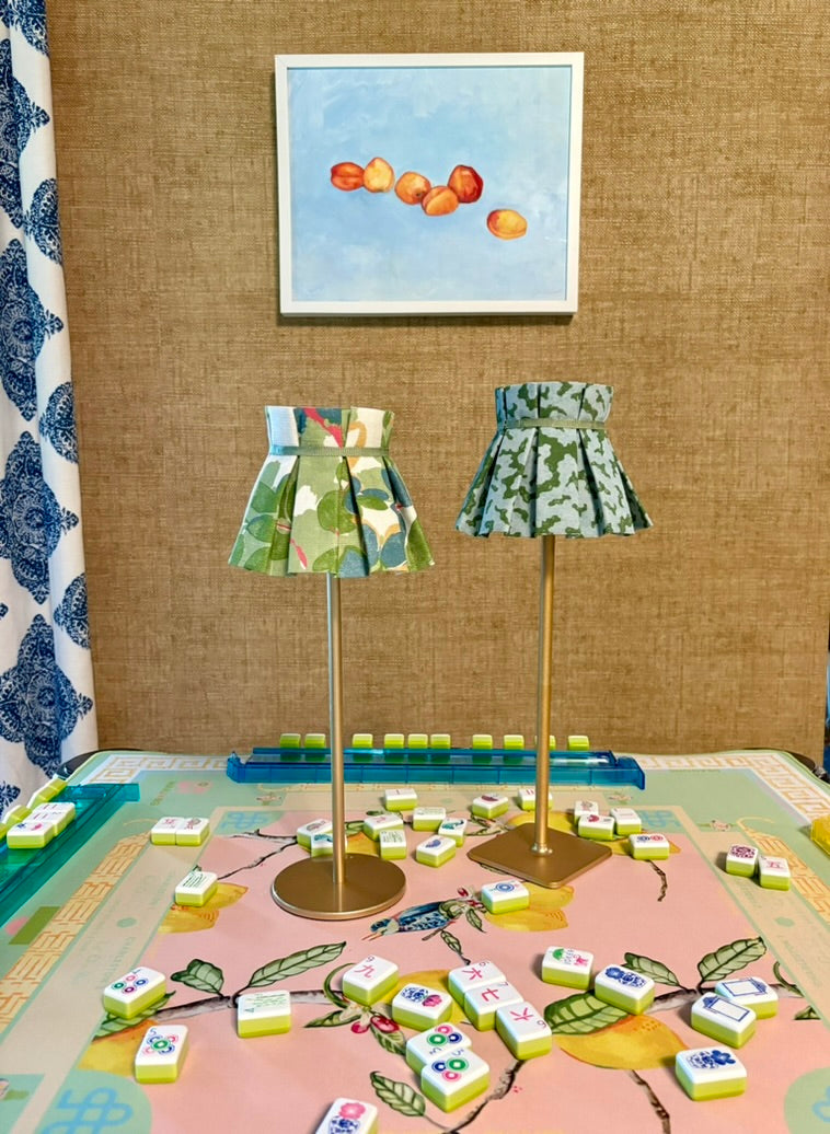 Pleated fabric lampshade for tabletop lamp - Thibaut Central Park in green