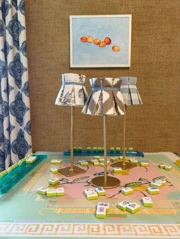 Pleated fabric lampshade for tabletop lamp - Mrs. Alice Brown Ikat print