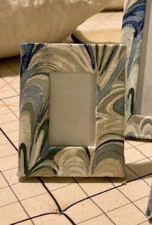 Designer fabric wrapped photo frame tree ornament