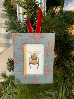 Blue and Red Star fabric wrapped photo frame tree ornament
