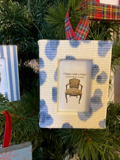 Blue and White dot fabric wrapped photo frame tree ornament