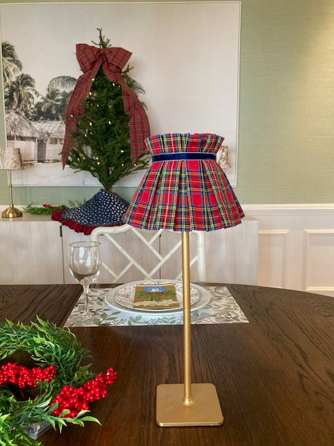 Pleated fabric lampshade for tabletop lamp - Tartan Plaid